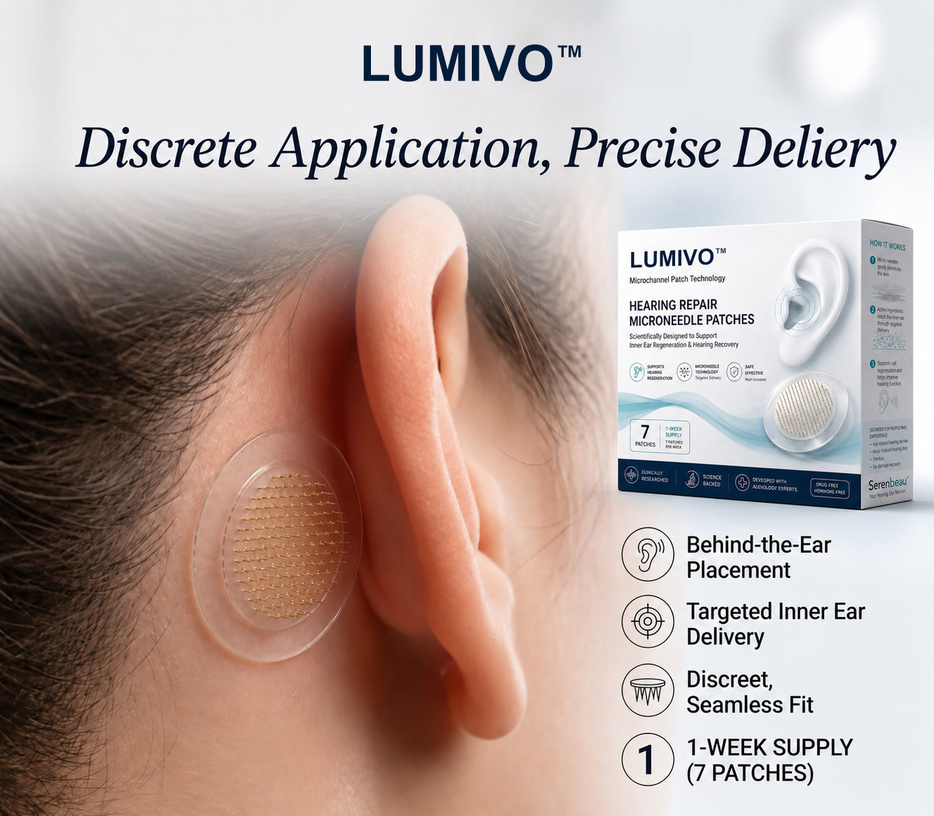 LUMIVO patch placed discreetly behind the ear